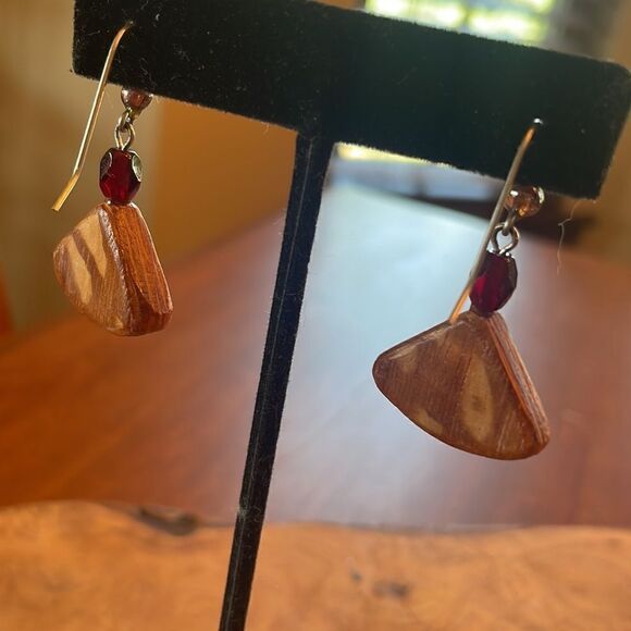 Artist Made Wooden Inlaid Earrings - Picture 2 of 4